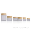 Frosted Glass Cosmetic Jar With Bamboo Color Cap